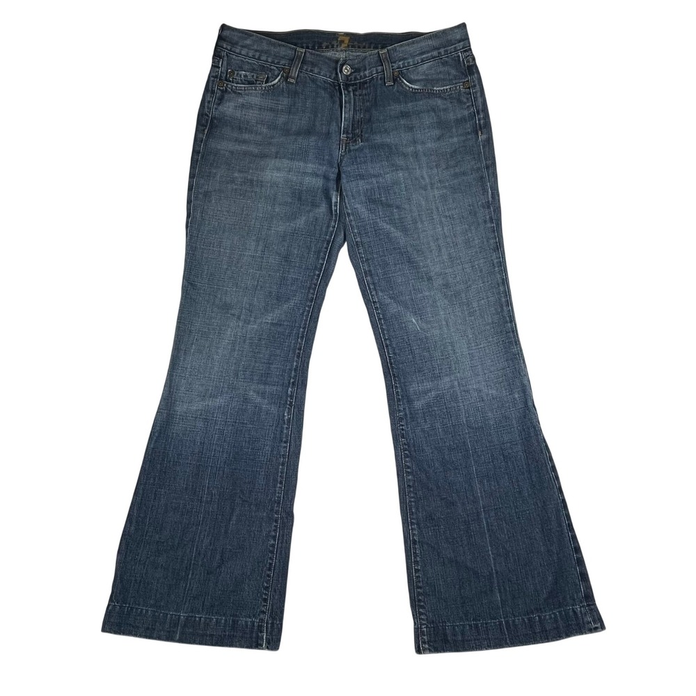 7 For All Mankind Flare Jeans Womens 32 Blue Mid Rise Wide Leg (Fits 33x31)